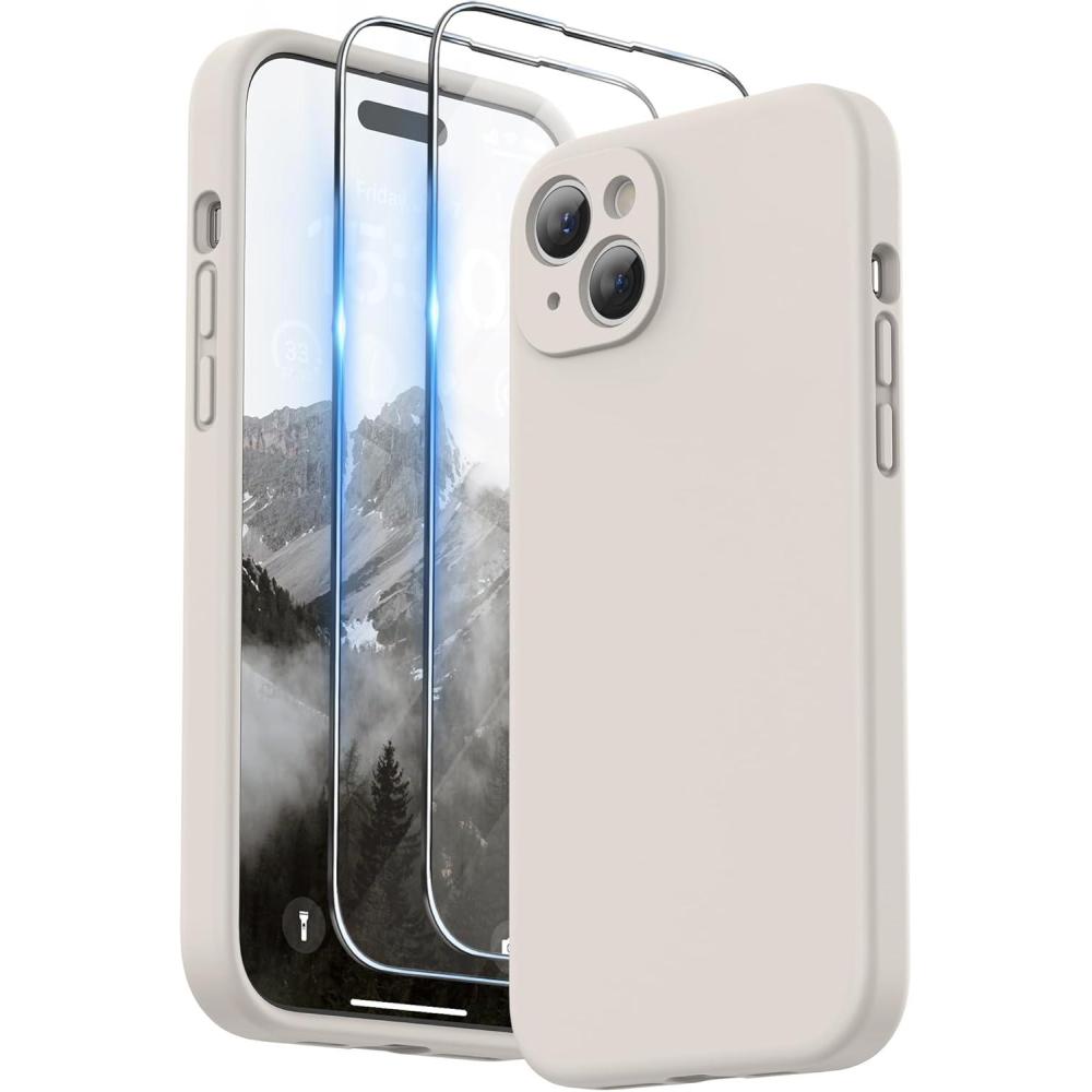 imageSURPHY Designed for iPhone 15 Plus Case with Screen Protector and Lanyard Phone Strap and Liquid Silicone Phone Case Camera Protective ampamp Soft Microfiber Lining 67 inch 2023 Lilac PurpleStone