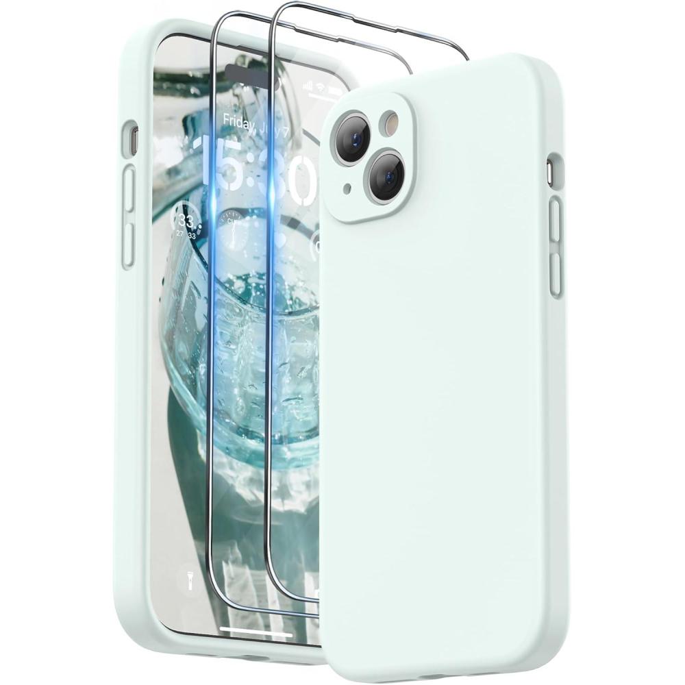 imageSURPHY Designed for iPhone 15 Plus Case with Screen Protector and Lanyard Phone Strap and Liquid Silicone Phone Case Camera Protective ampamp Soft Microfiber Lining 67 inch 2023 BlackSoft Mint