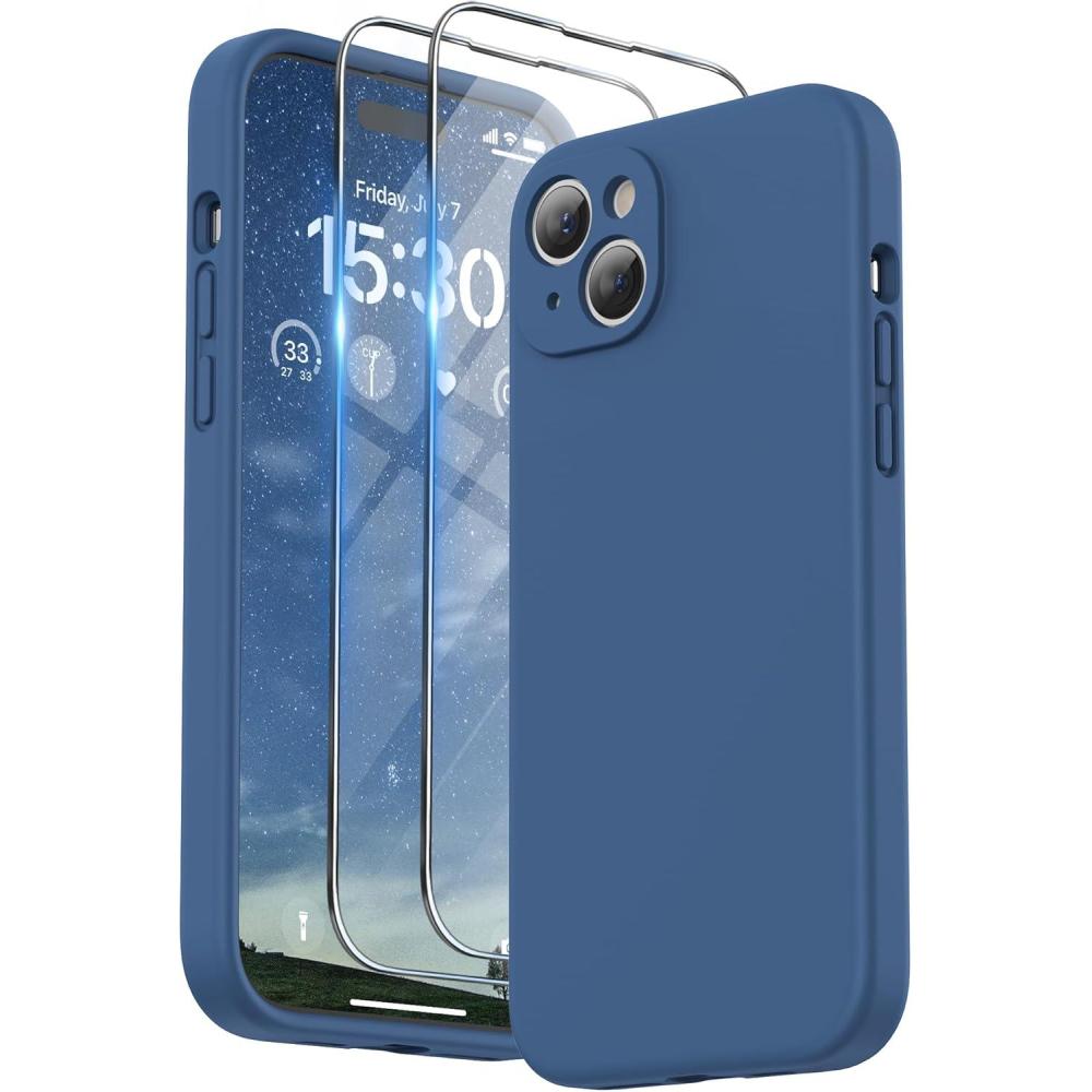 imageSURPHY Designed for iPhone 15 Plus Case with Screen Protector and Lanyard Phone Strap and Liquid Silicone Phone Case Camera Protective ampamp Soft Microfiber Lining 67 inch 2023 BlackBlue Jay