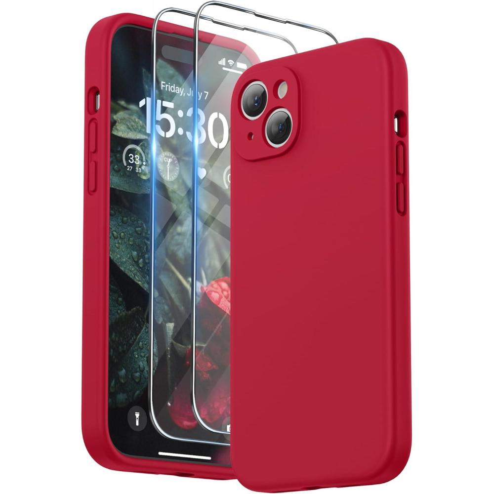 imageSURPHY Designed for iPhone 15 Plus Case with Screen Protector and Lanyard Phone Strap and Liquid Silicone Phone Case Camera Protective ampamp Soft Microfiber Lining 67 inch 2023 BlackRed