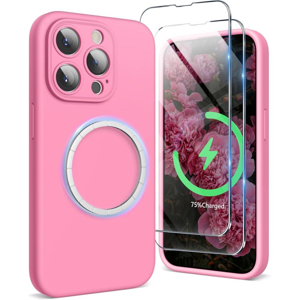 imageSURPHY Designed for iPhone 15 Pro Case Compatible with MagSafe 61 inch 2023 with 2 Pack Screen Protector Liquid Silicone Phone Case Camera Protective ampamp Soft Microfiber Lining Cactus GreenPink