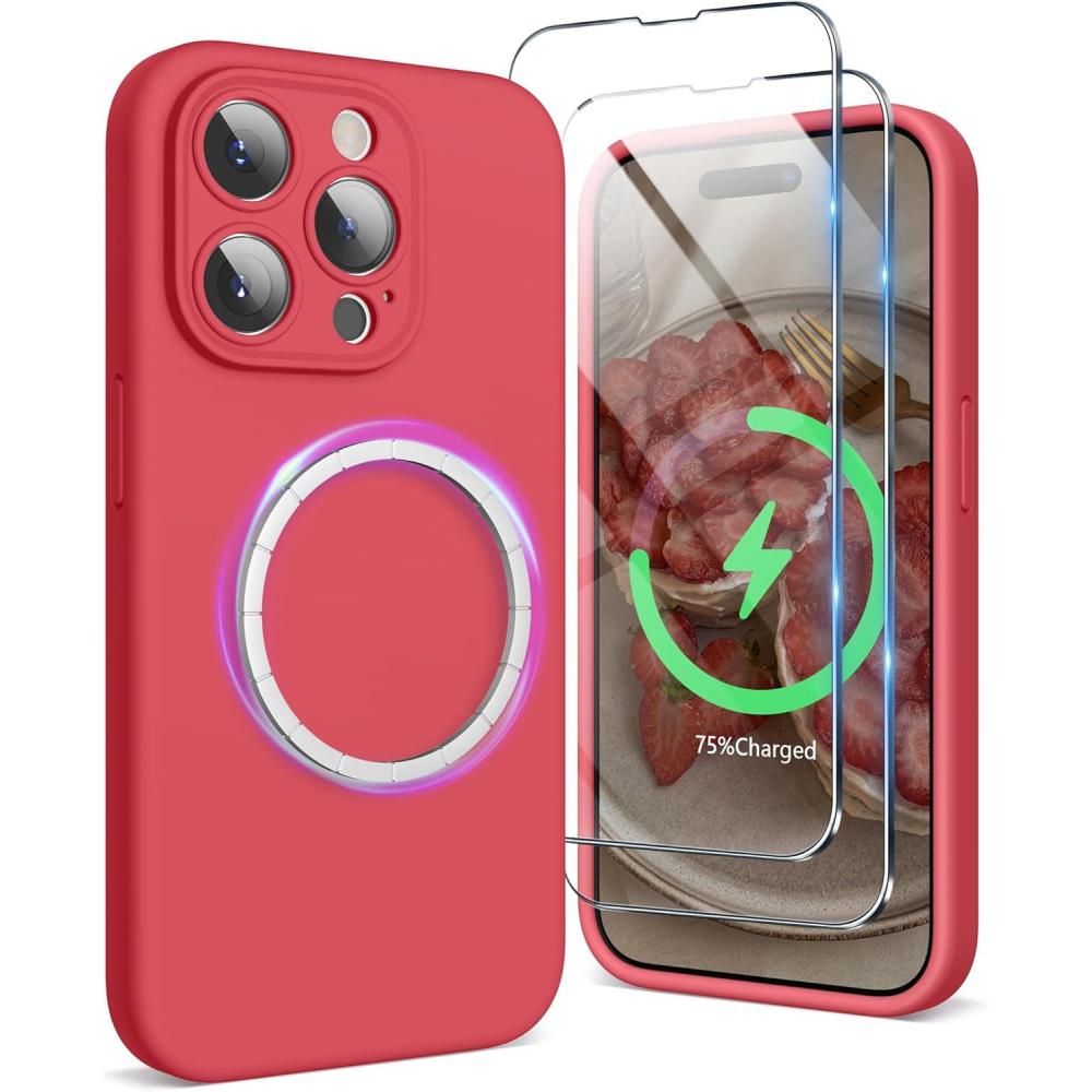 imageSURPHY Designed for iPhone 15 Pro Case Compatible with MagSafe 61 inch 2023 with 2 Pack Screen Protector Liquid Silicone Phone Case Camera Protective ampamp Soft Microfiber Lining Cactus GreenGuava