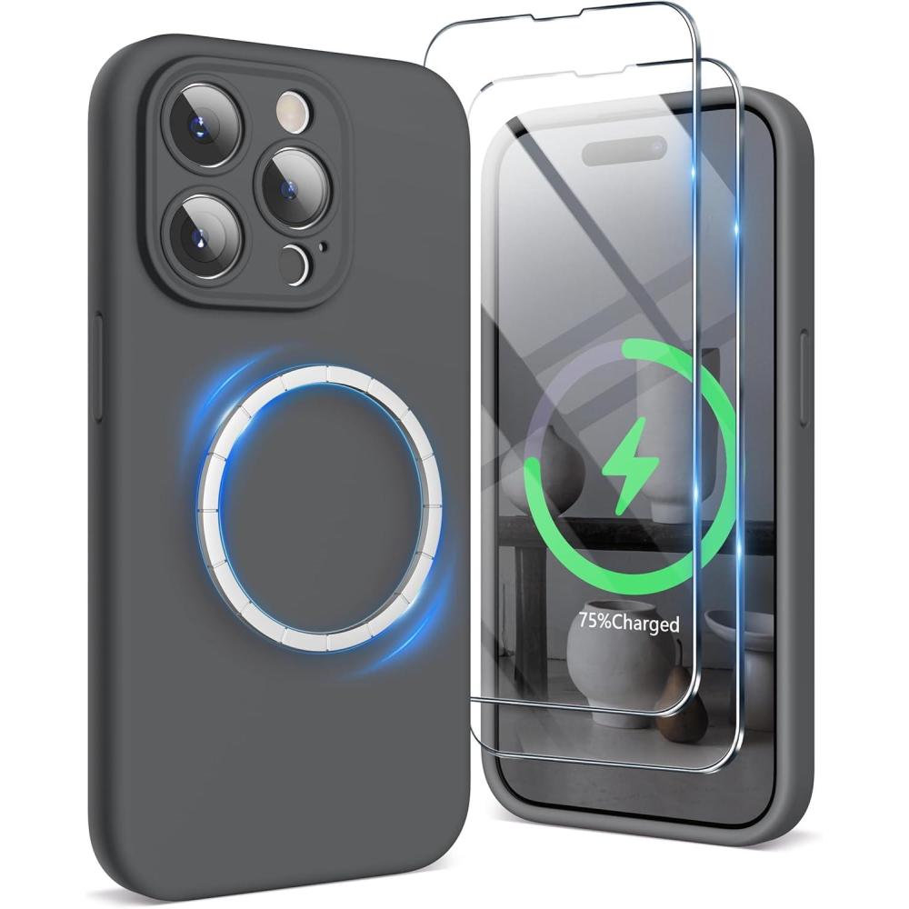 imageSURPHY Designed for iPhone 15 Pro Case Compatible with MagSafe 61 inch 2023 with 2 Pack Screen Protector Liquid Silicone Phone Case Camera Protective ampamp Soft Microfiber Lining Cactus GreenClay