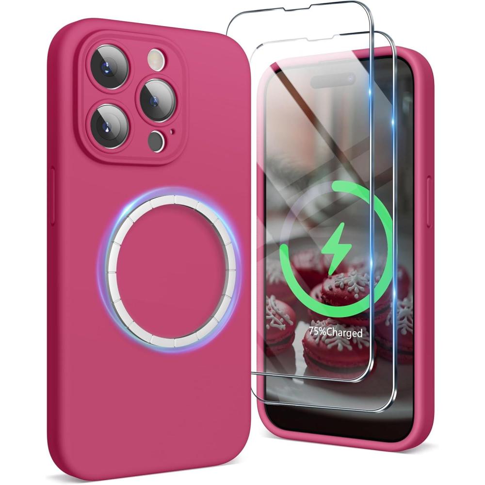 imageSURPHY Designed for iPhone 15 Pro Case Compatible with MagSafe 61 inch 2023 with 2 Pack Screen Protector Liquid Silicone Phone Case Camera Protective ampamp Soft Microfiber Lining Cactus GreenHibiscus