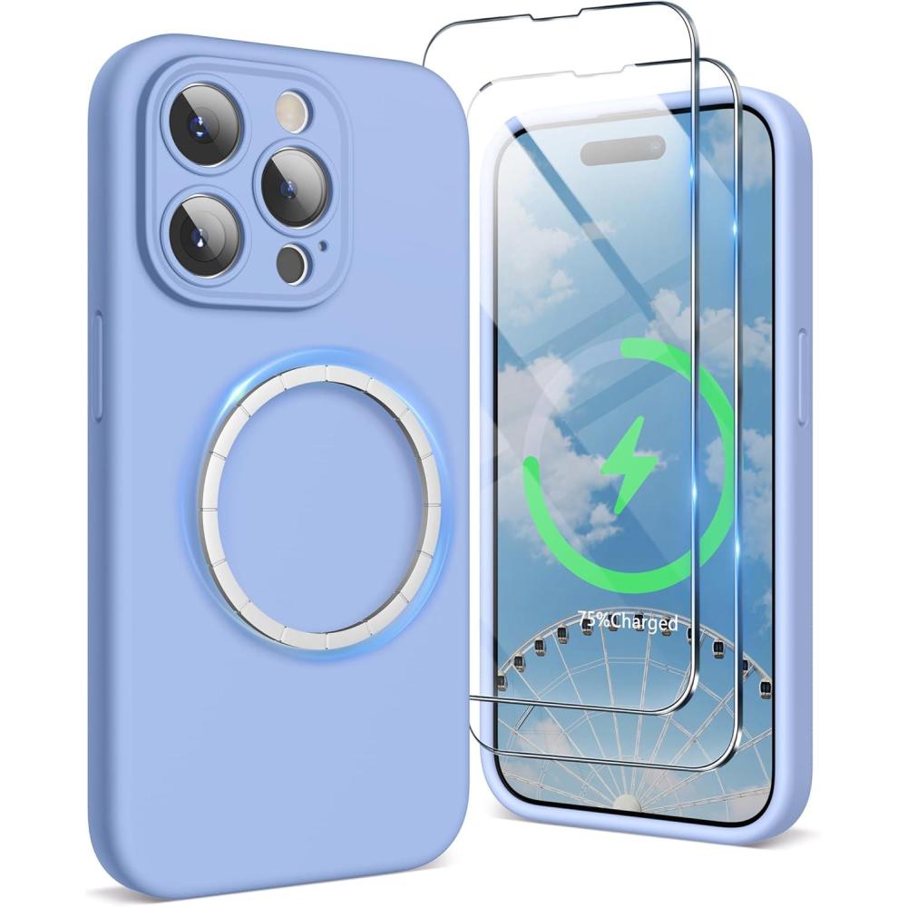 imageSURPHY Designed for iPhone 15 Pro Case Compatible with MagSafe 61 inch 2023 with 2 Pack Screen Protector Liquid Silicone Phone Case Camera Protective ampamp Soft Microfiber Lining Cactus GreenWinter Blue