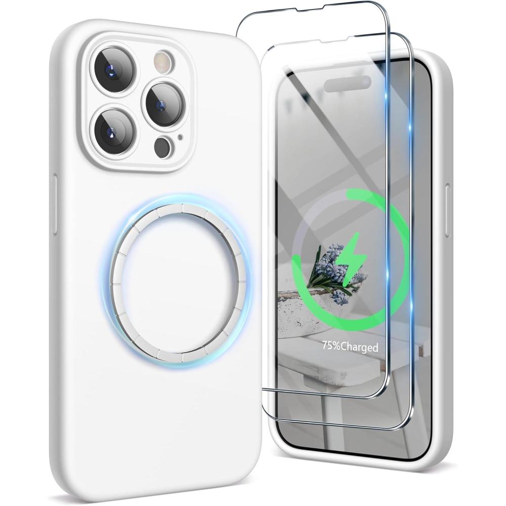 imageSURPHY Designed for iPhone 15 Pro Case Compatible with MagSafe 61 inch 2023 with 2 Pack Screen Protector Liquid Silicone Phone Case Camera Protective ampamp Soft Microfiber Lining Cactus GreenWhite