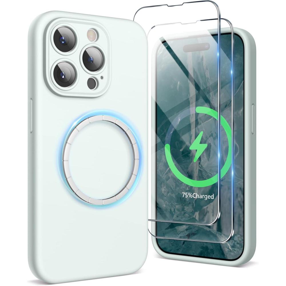 imageSURPHY Designed for iPhone 15 Pro Case Compatible with MagSafe 61 inch 2023 with 2 Pack Screen Protector Liquid Silicone Phone Case Camera Protective ampamp Soft Microfiber Lining Cactus GreenSoft Mint