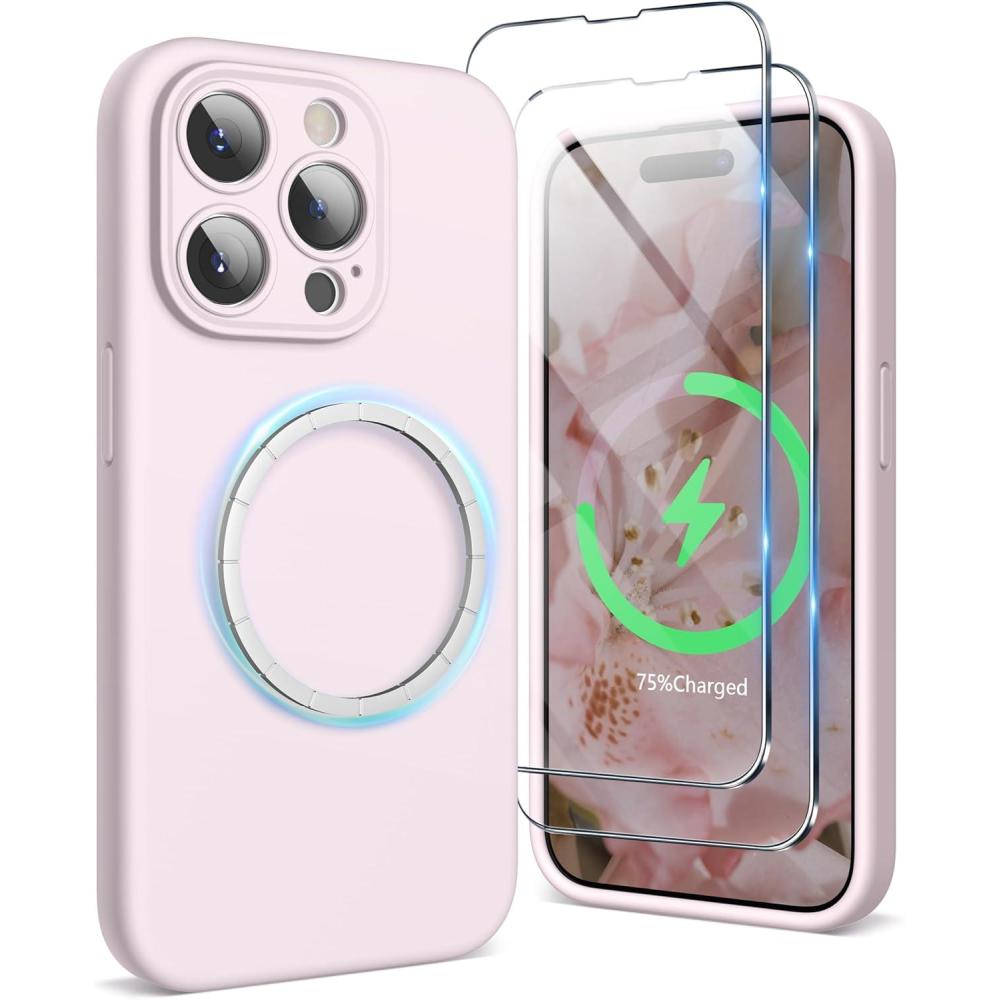 imageSURPHY Designed for iPhone 15 Pro Case Compatible with MagSafe 61 inch 2023 with 2 Pack Screen Protector Liquid Silicone Phone Case Camera Protective ampamp Soft Microfiber Lining Cactus GreenChalk Pink