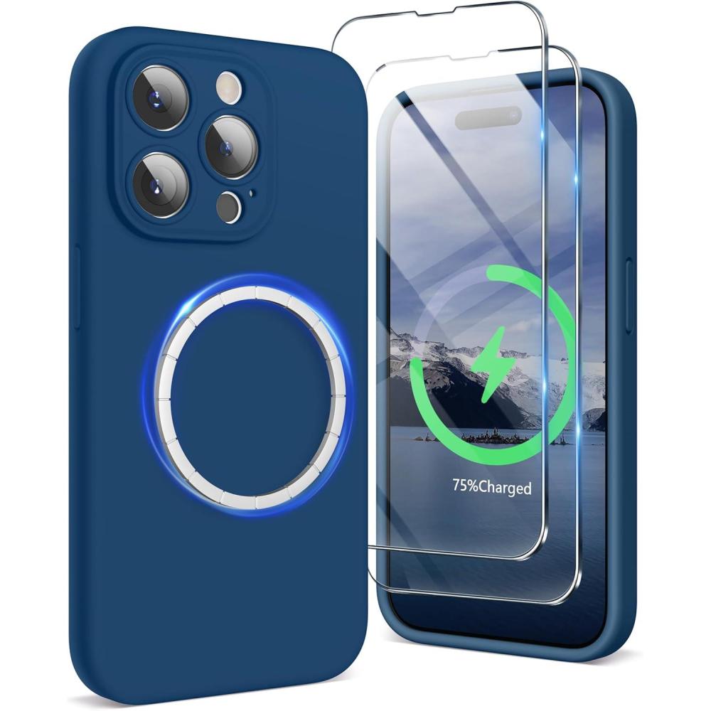 imageSURPHY Designed for iPhone 15 Pro Case Compatible with MagSafe 61 inch 2023 with 2 Pack Screen Protector Liquid Silicone Phone Case Camera Protective ampamp Soft Microfiber Lining Cactus GreenHorizon Blue