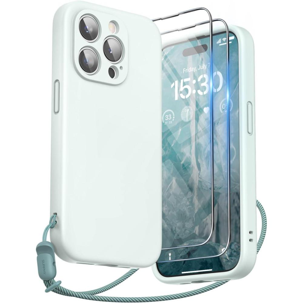 imageSURPHY Designed for iPhone 15 Pro Case with Screen Protector and Lanyard Phone Strap and Liquid Silicone Phone Case Camera Protective ampamp Soft Microfiber Lining 61 inch 2023 Lilac PurpleSoft Mint