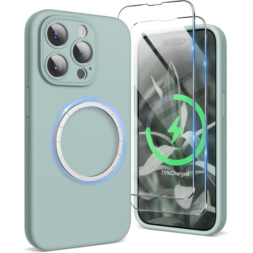 imageSURPHY Designed for iPhone 15 Pro Max Case Compatible with MagSafe 67 inch 2023 with 2 Pack Screen Protector Liquid Silicone Phone Case Camera Protective ampamp Soft Microfiber Lining Cactus GreenSucculent