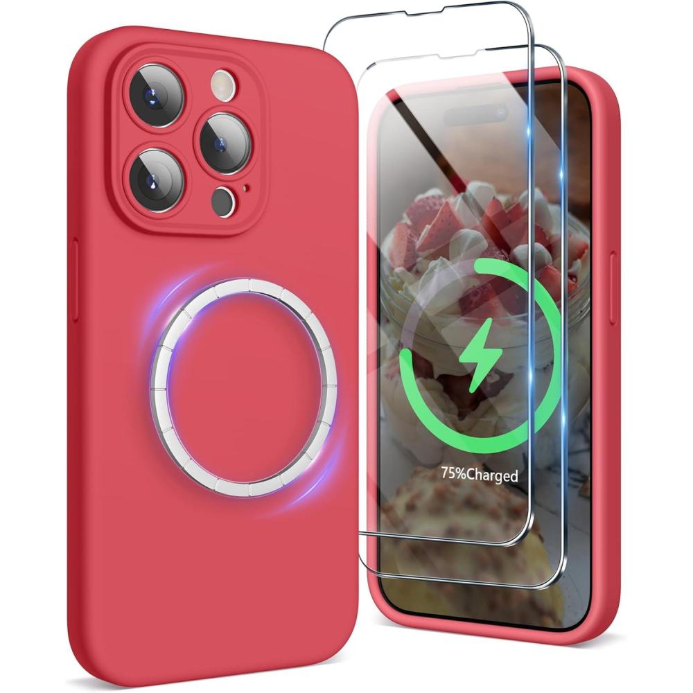 imageSURPHY Designed for iPhone 15 Pro Max Case Compatible with MagSafe 67 inch 2023 with 2 Pack Screen Protector Liquid Silicone Phone Case Camera Protective ampamp Soft Microfiber Lining Cactus GreenGuava