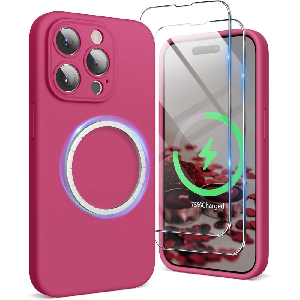 imageSURPHY Designed for iPhone 15 Pro Max Case Compatible with MagSafe 67 inch 2023 with 2 Pack Screen Protector Liquid Silicone Phone Case Camera Protective ampamp Soft Microfiber Lining Cactus GreenHibiscus