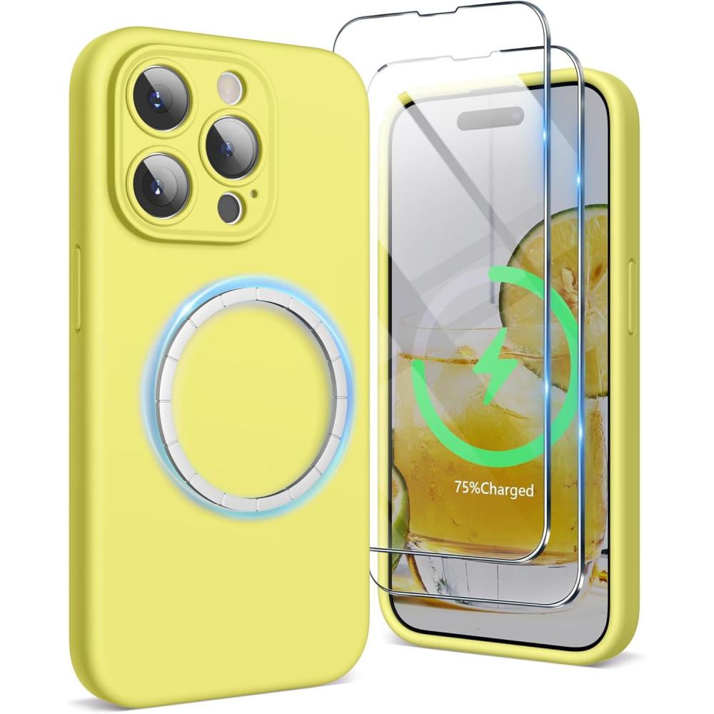 imageSURPHY Designed for iPhone 15 Pro Max Case Compatible with MagSafe 67 inch 2023 with 2 Pack Screen Protector Liquid Silicone Phone Case Camera Protective ampamp Soft Microfiber Lining Cactus GreenYellow