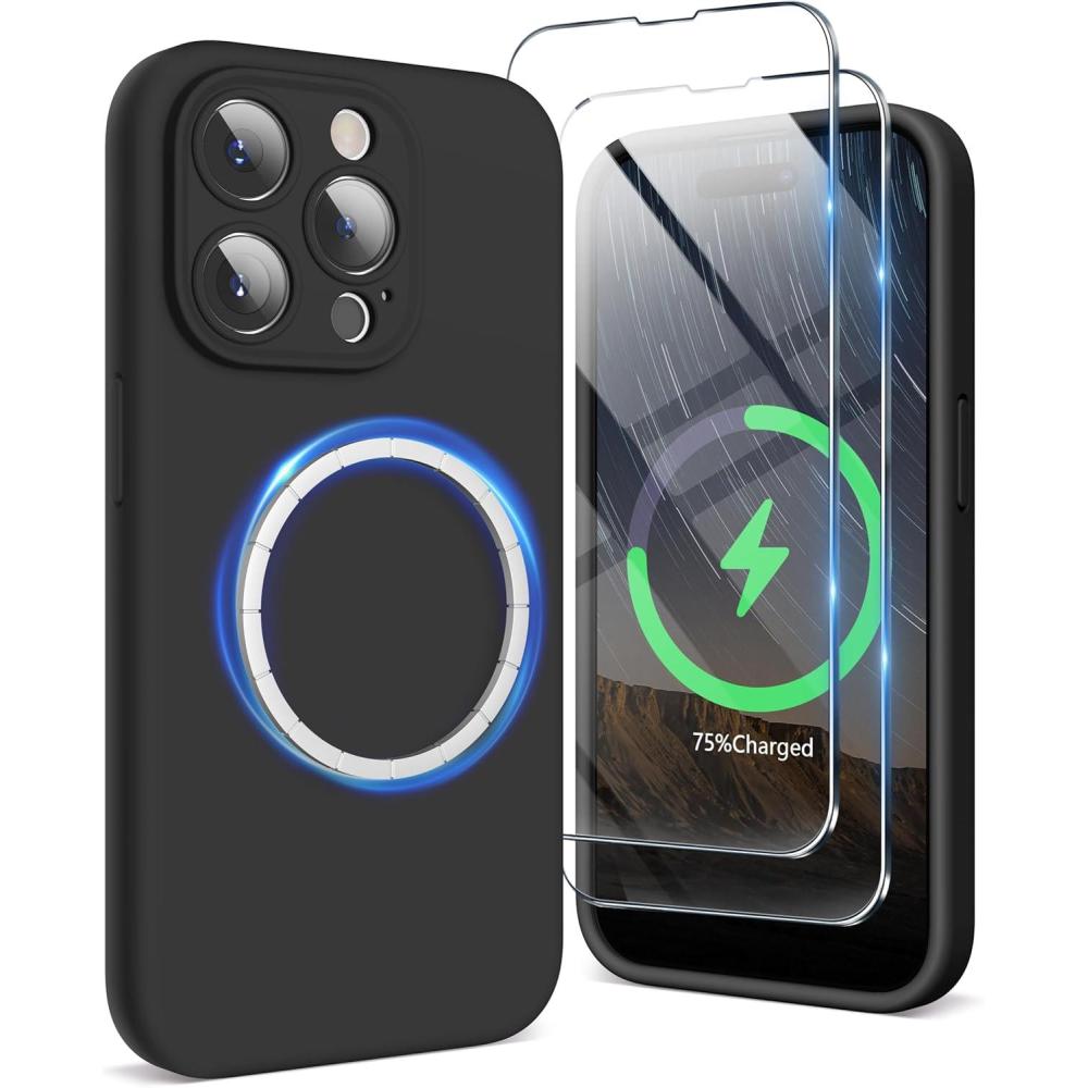 imageSURPHY Designed for iPhone 15 Pro Max Case Compatible with MagSafe 67 inch 2023 with 2 Pack Screen Protector Liquid Silicone Phone Case Camera Protective ampamp Soft Microfiber Lining Cactus GreenBlack