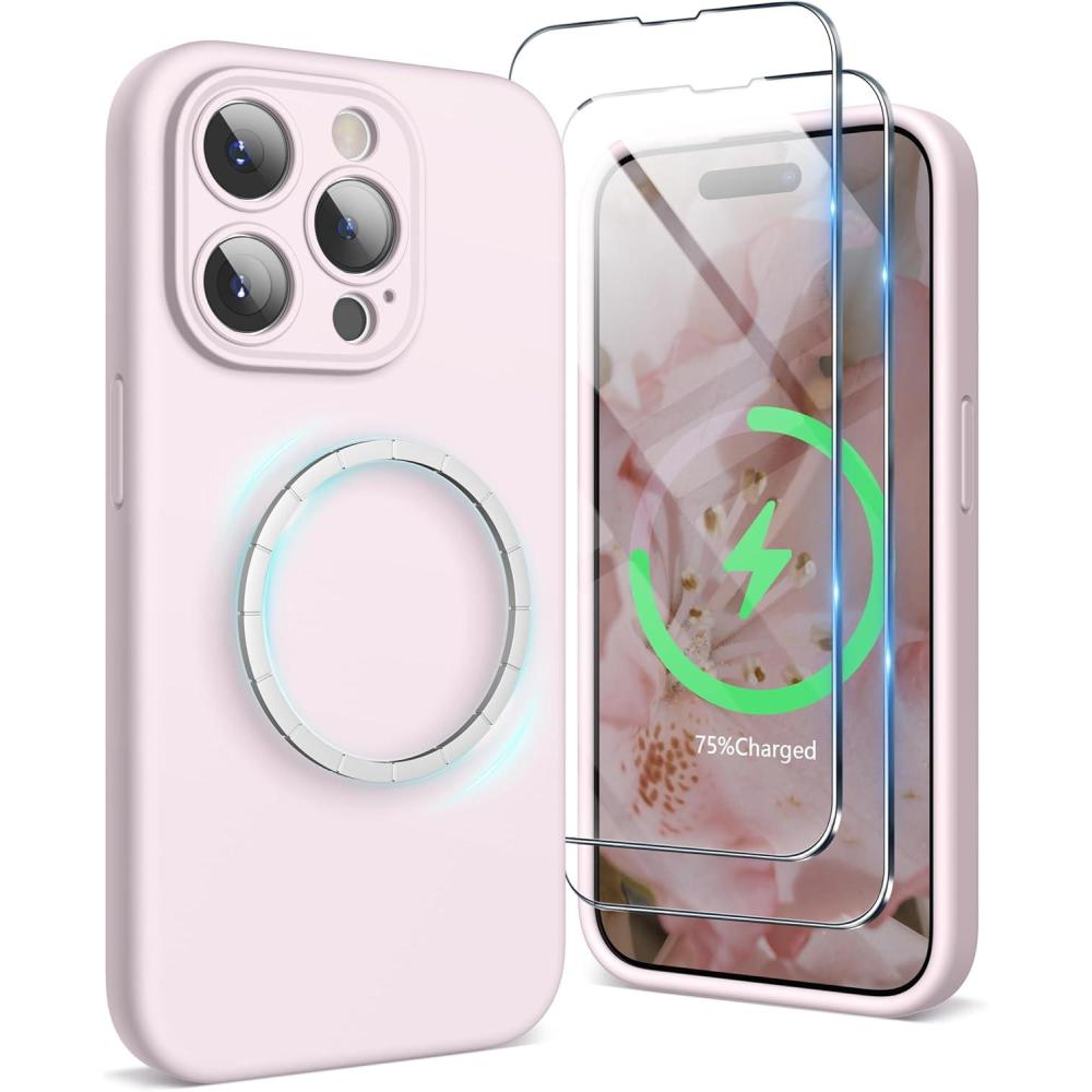 imageSURPHY Designed for iPhone 15 Pro Max Case Compatible with MagSafe 67 inch 2023 with 2 Pack Screen Protector Liquid Silicone Phone Case Camera Protective ampamp Soft Microfiber Lining Cactus GreenChalk Pink