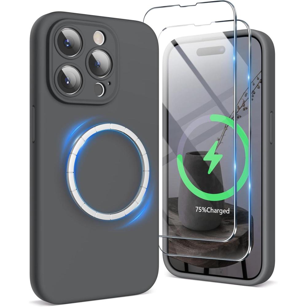 imageSURPHY Designed for iPhone 15 Pro Max Case Compatible with MagSafe 67 inch 2023 with 2 Pack Screen Protector Liquid Silicone Phone Case Camera Protective ampamp Soft Microfiber Lining Cactus GreenClay