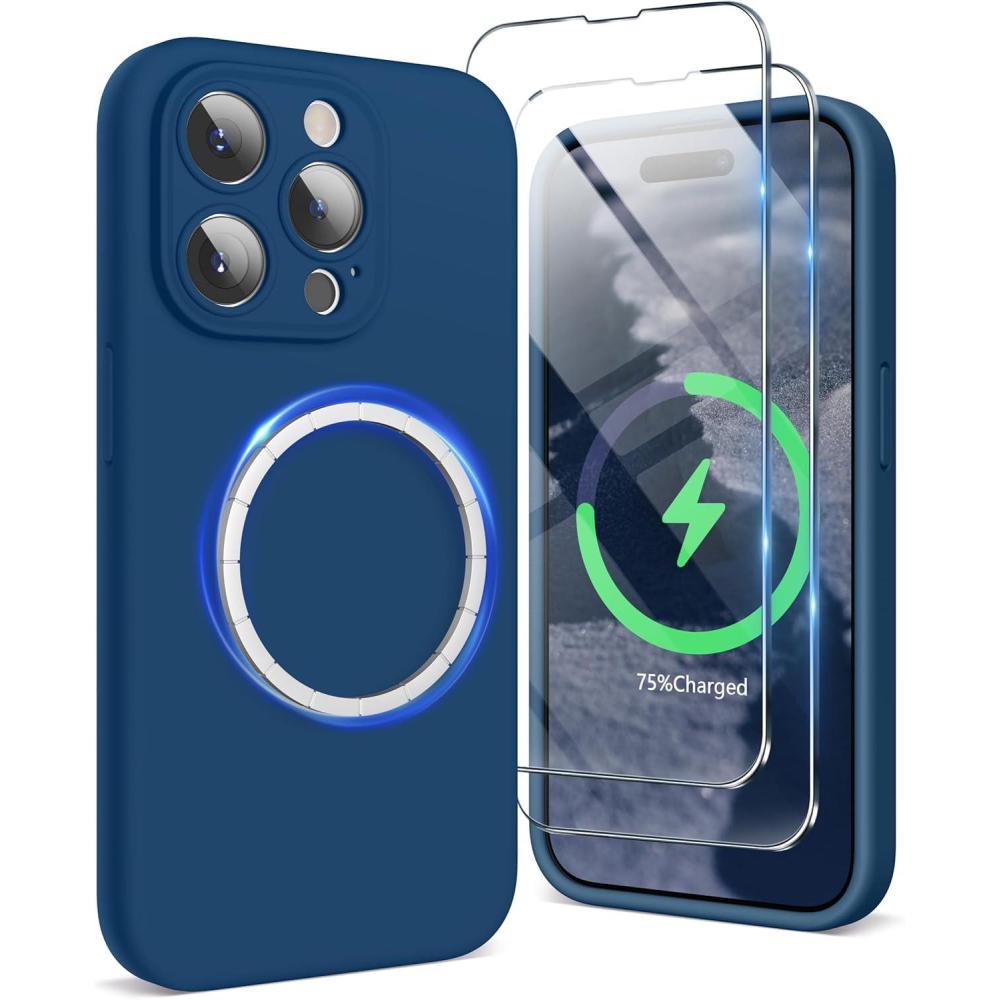 imageSURPHY Designed for iPhone 15 Pro Max Case Compatible with MagSafe 67 inch 2023 with 2 Pack Screen Protector Liquid Silicone Phone Case Camera Protective ampamp Soft Microfiber Lining Cactus GreenHorizon Blue