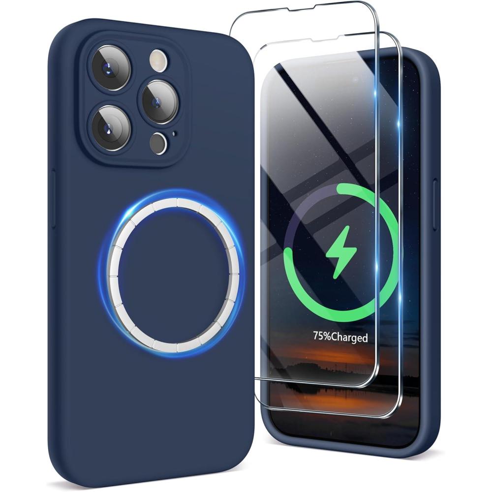 imageSURPHY Designed for iPhone 15 Pro Max Case Compatible with MagSafe 67 inch 2023 with 2 Pack Screen Protector Liquid Silicone Phone Case Camera Protective ampamp Soft Microfiber Lining Cactus GreenStorm Blue