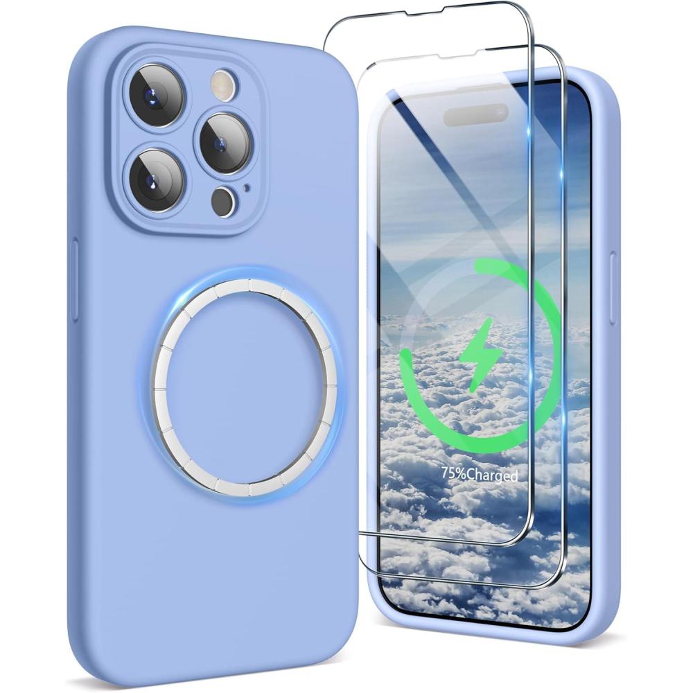 imageSURPHY Designed for iPhone 15 Pro Max Case Compatible with MagSafe 67 inch 2023 with 2 Pack Screen Protector Liquid Silicone Phone Case Camera Protective ampamp Soft Microfiber Lining Cactus GreenWinter Blue