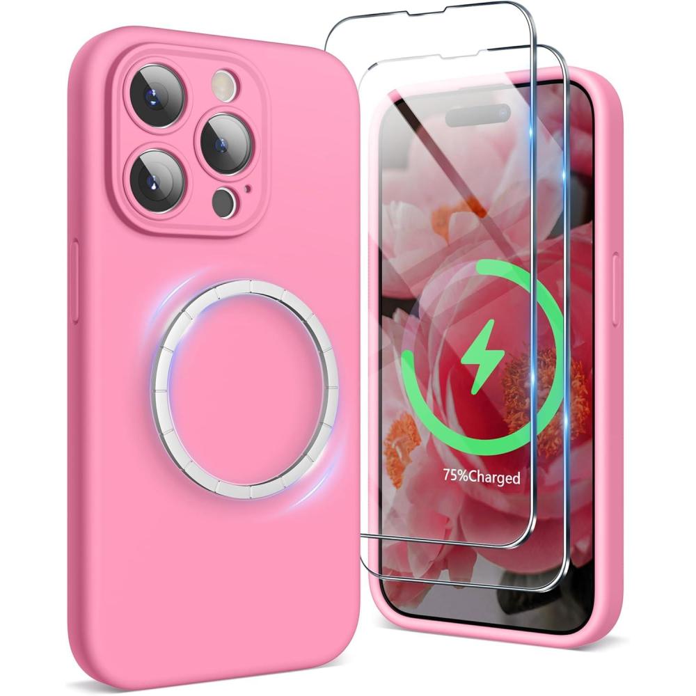 imageSURPHY Designed for iPhone 15 Pro Max Case Compatible with MagSafe 67 inch 2023 with 2 Pack Screen Protector Liquid Silicone Phone Case Camera Protective ampamp Soft Microfiber Lining Cactus GreenPink