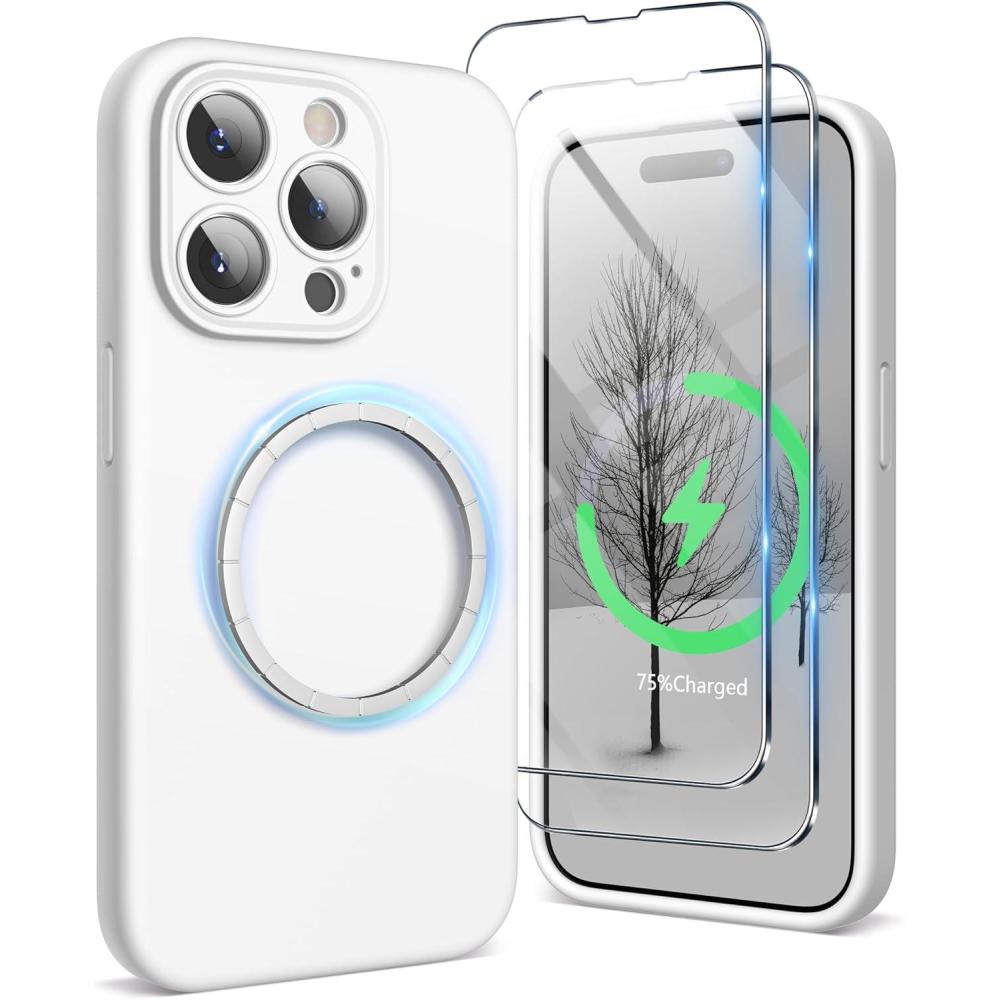 imageSURPHY Designed for iPhone 15 Pro Max Case Compatible with MagSafe 67 inch 2023 with 2 Pack Screen Protector Liquid Silicone Phone Case Camera Protective ampamp Soft Microfiber Lining Cactus GreenWhite