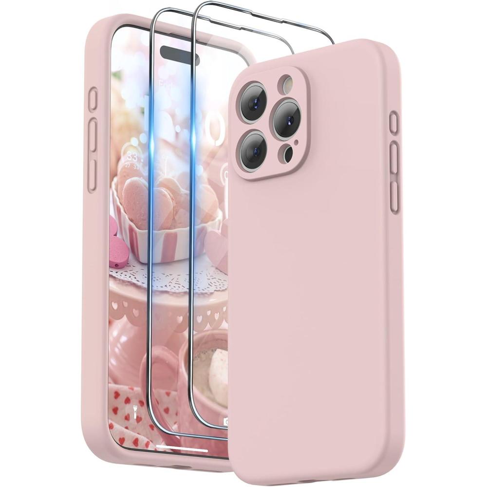 imageSURPHY Designed for iPhone 15 Pro Max Case with Screen Protector and Lanyard Phone Strap and Liquid Silicone Phone Case Camera Protective ampamp Soft Microfiber Lining 67 inch 2023 Lilac PurplePink Sand