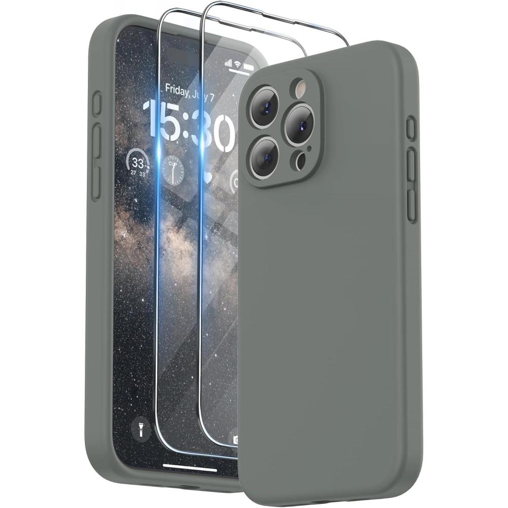 imageSURPHY Designed for iPhone 15 Pro Max Case with Screen Protector and Lanyard Phone Strap and Liquid Silicone Phone Case Camera Protective ampamp Soft Microfiber Lining 67 inch 2023 Lilac PurpleSpace Gray