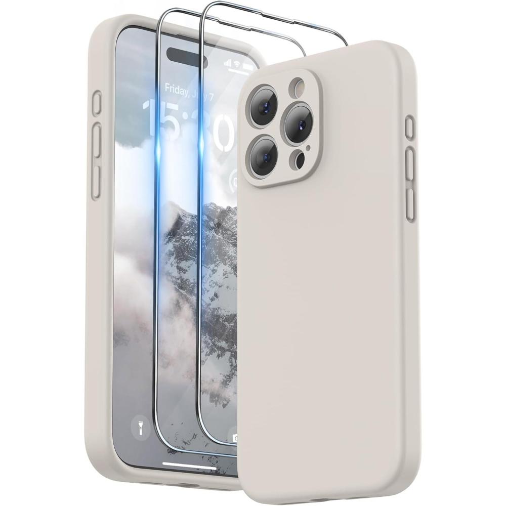 imageSURPHY Designed for iPhone 15 Pro Max Case with Screen Protector and Lanyard Phone Strap and Liquid Silicone Phone Case Camera Protective ampamp Soft Microfiber Lining 67 inch 2023 Lilac PurpleStone