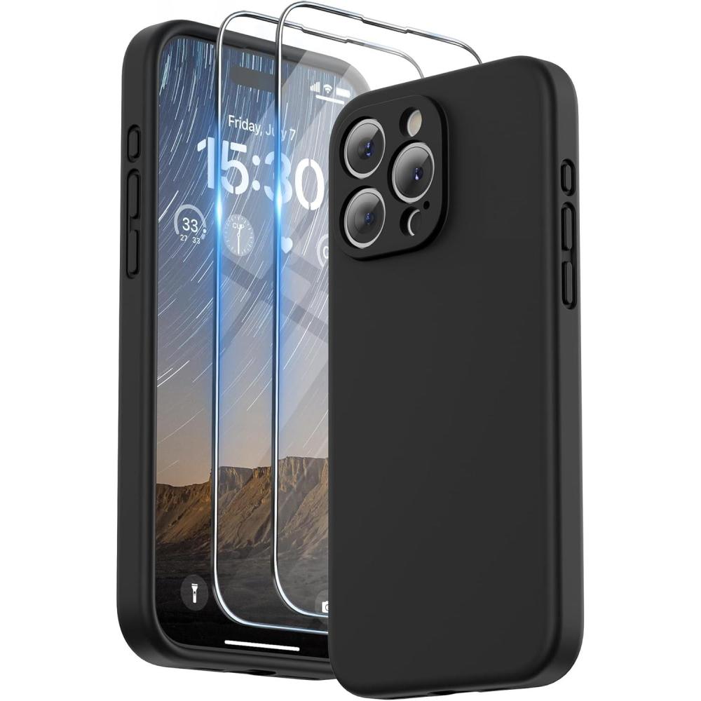 imageSURPHY Designed for iPhone 15 Pro Max Case with Screen Protector and Lanyard Phone Strap and Liquid Silicone Phone Case Camera Protective ampamp Soft Microfiber Lining 67 inch 2023 Lilac PurpleBlack