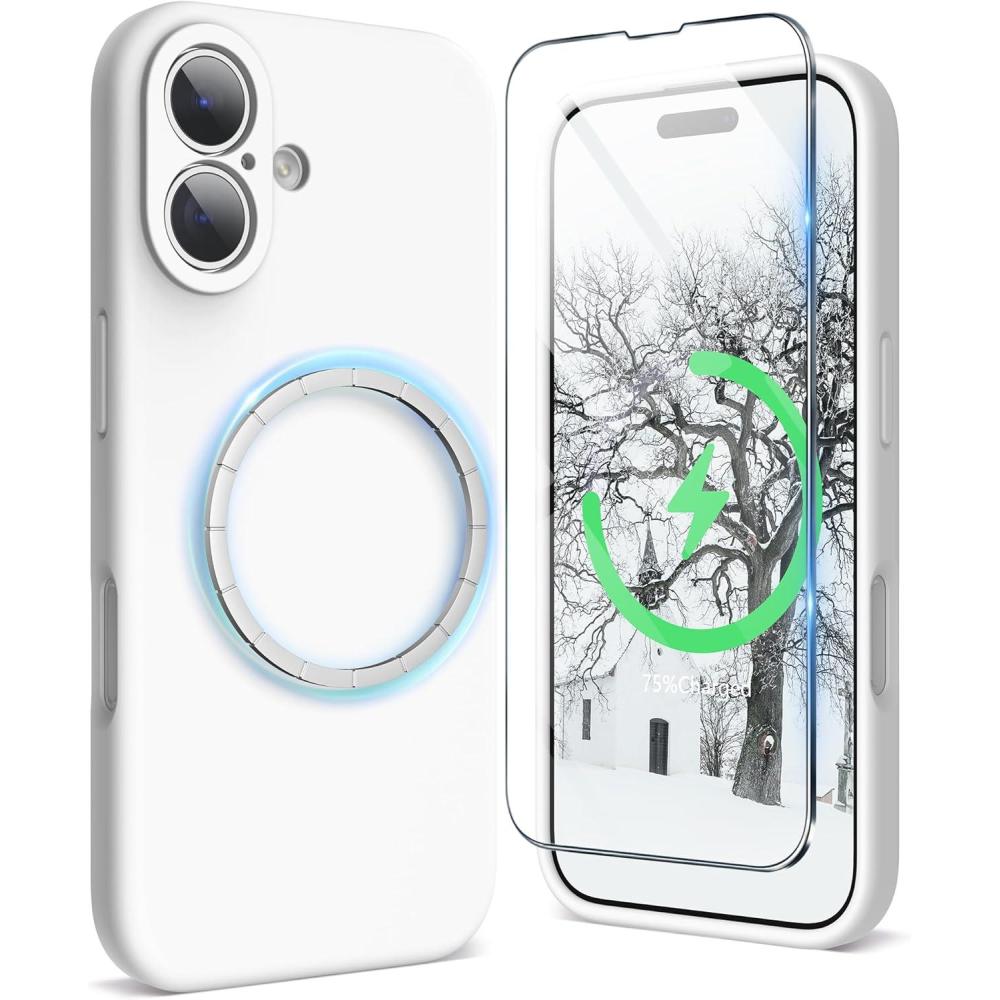 imageSURPHY Designed for iPhone 16 Case Compatible with MagSafe 61 inch 2024 with Screen Protector Liquid Silicone Phone Case Camera Protective Soft Microfiber Lining BlackWhite