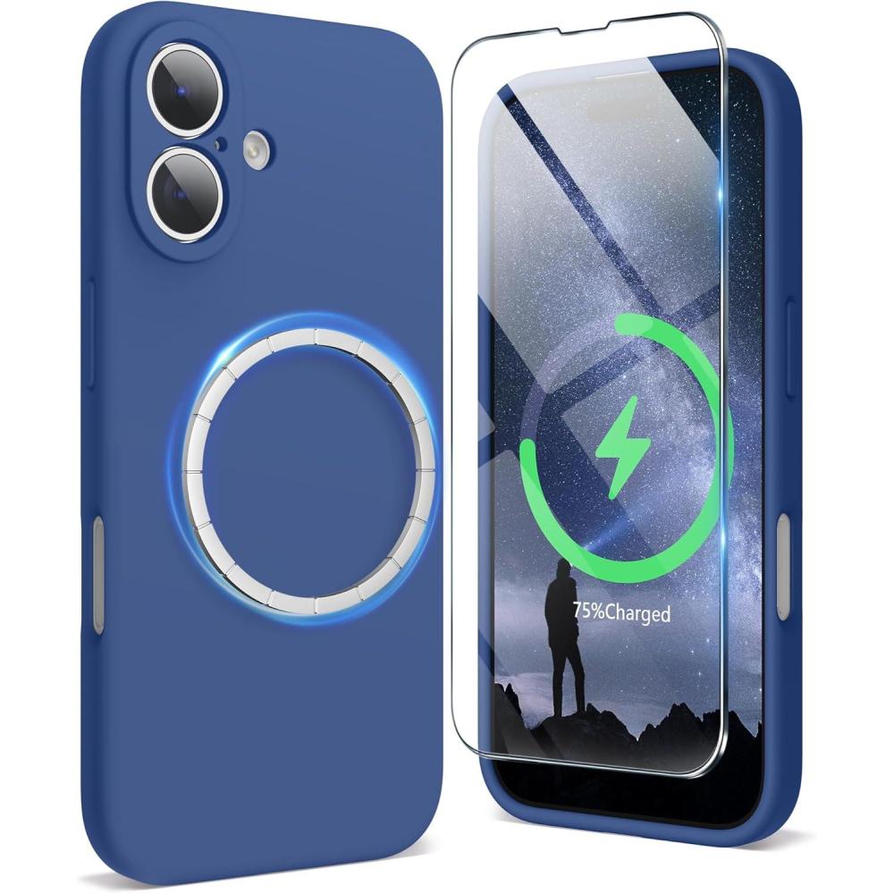 imageSURPHY Designed for iPhone 16 Case Compatible with MagSafe 61 inch 2024 with Screen Protector Liquid Silicone Phone Case Camera Protective Soft Microfiber Lining BlackDenim