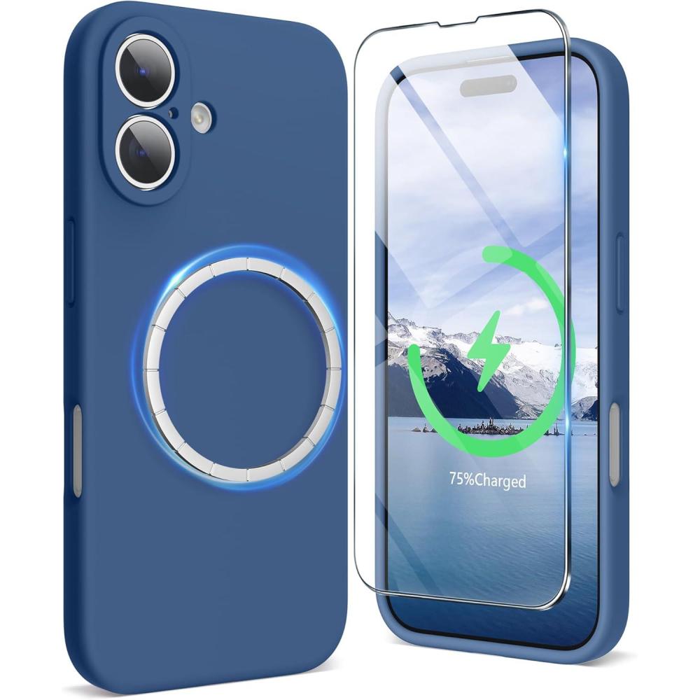 imageSURPHY Designed for iPhone 16 Plus Case Compatible with MagSafe 67 inch 2024 with Screen Protector Liquid Silicone Phone Case Camera Protective Soft Microfiber Lining Soft MintBlue Jay
