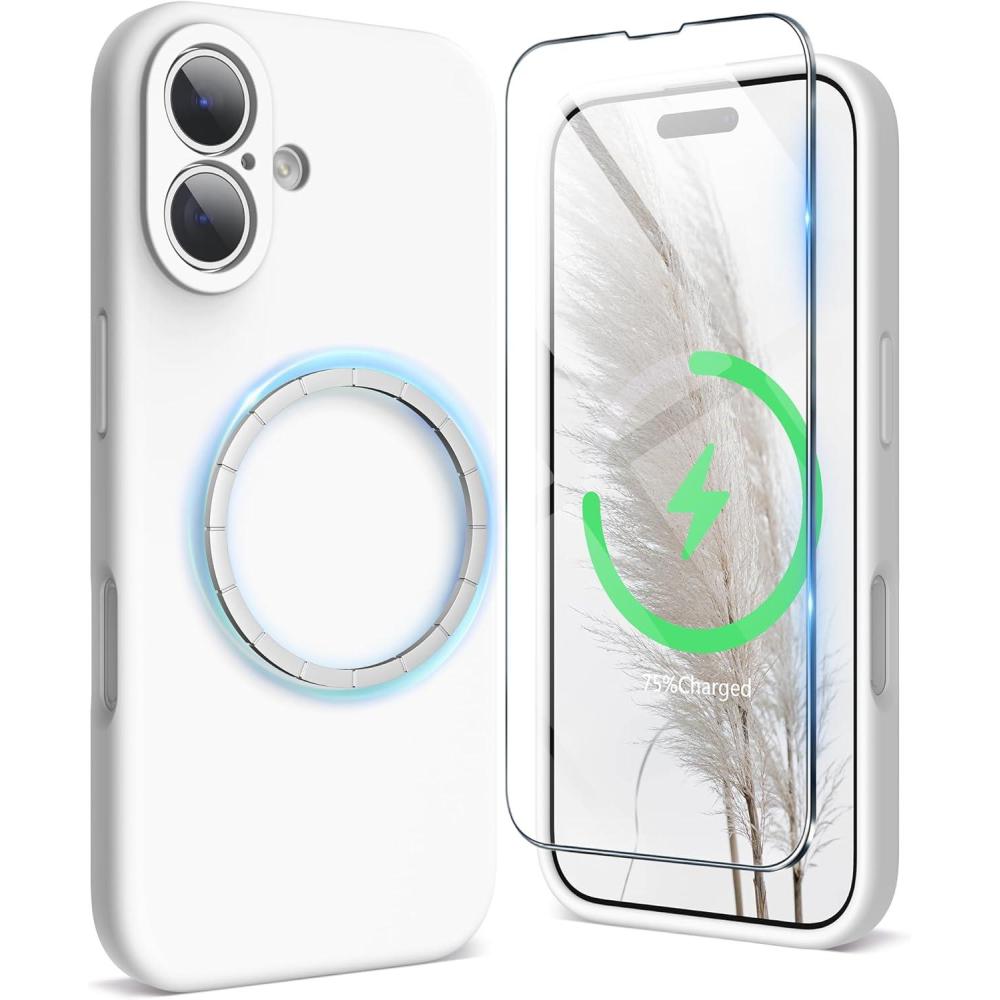 imageSURPHY Designed for iPhone 16 Plus Case Compatible with MagSafe 67 inch 2024 with Screen Protector Liquid Silicone Phone Case Camera Protective Soft Microfiber Lining Soft MintWhite