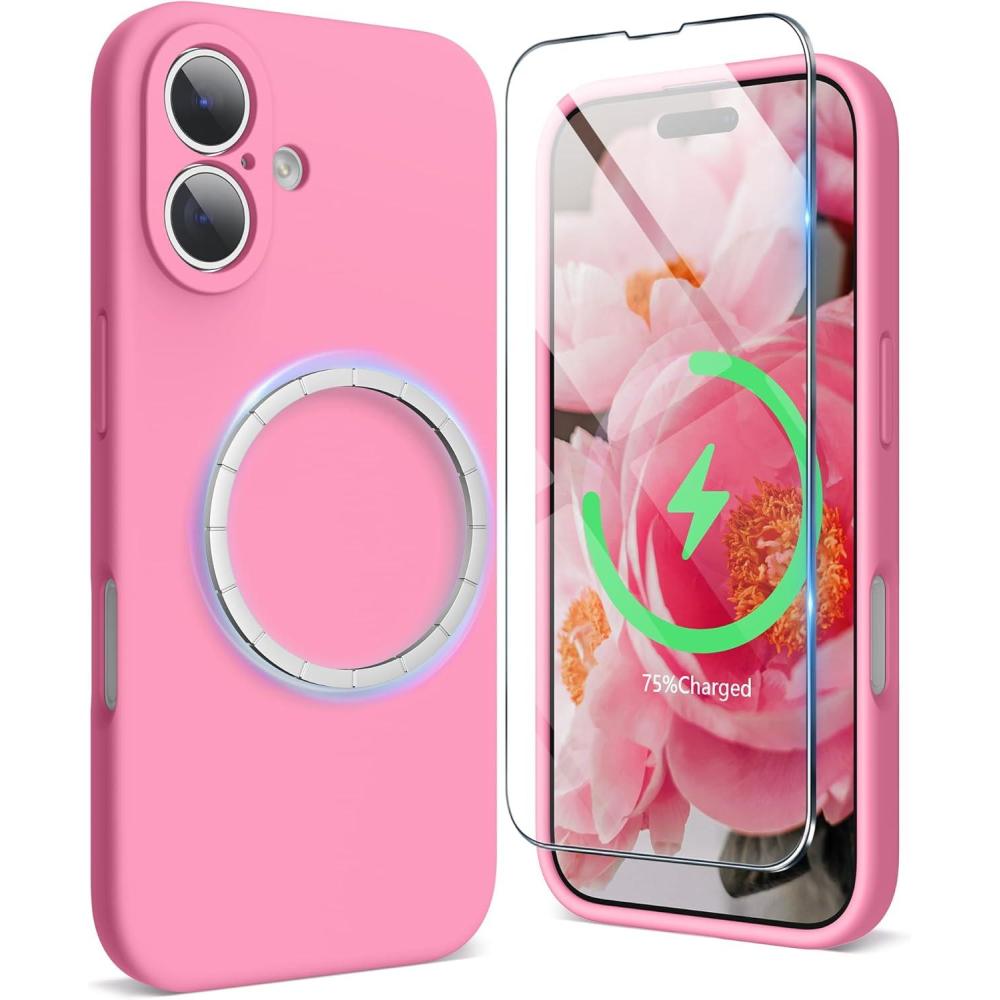 imageSURPHY Designed for iPhone 16 Plus Case Compatible with MagSafe 67 inch 2024 with Screen Protector Liquid Silicone Phone Case Camera Protective Soft Microfiber Lining Soft MintPink