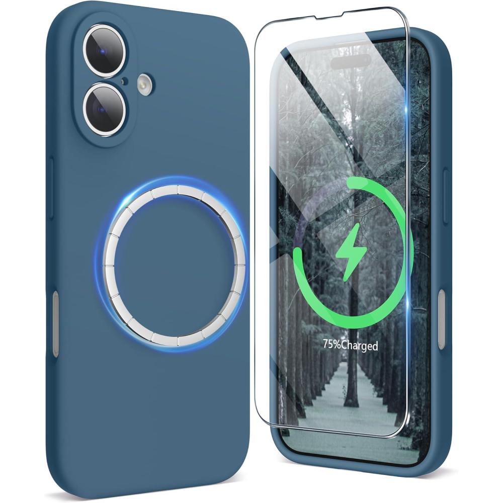 imageSURPHY Designed for iPhone 16 Plus Case Compatible with MagSafe 67 inch 2024 with Screen Protector Liquid Silicone Phone Case Camera Protective Soft Microfiber Lining Soft MintLake Green