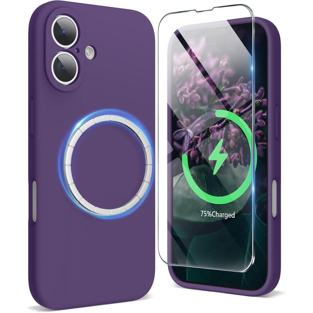 imageSURPHY Designed for iPhone 16 Plus Case Compatible with MagSafe 67 inch 2024 with Screen Protector Liquid Silicone Phone Case Camera Protective Soft Microfiber Lining Soft MintPlum