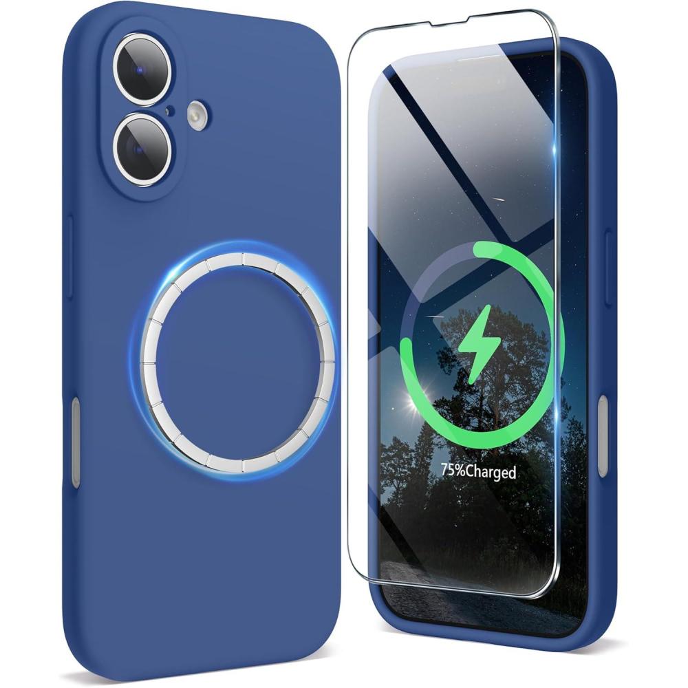 imageSURPHY Designed for iPhone 16 Plus Case Compatible with MagSafe 67 inch 2024 with Screen Protector Liquid Silicone Phone Case Camera Protective Soft Microfiber Lining Soft MintDenim