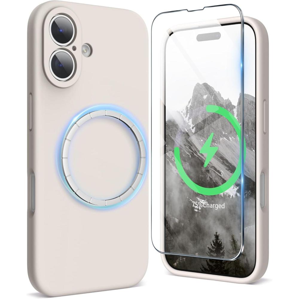 imageSURPHY Designed for iPhone 16 Plus Case Compatible with MagSafe 67 inch 2024 with Screen Protector Liquid Silicone Phone Case Camera Protective Soft Microfiber Lining Soft MintStone