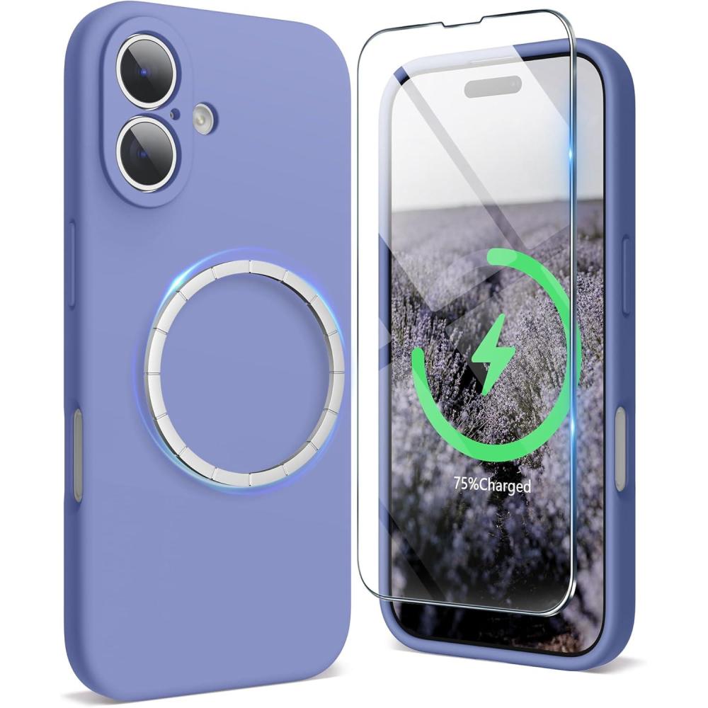 imageSURPHY Designed for iPhone 16 Plus Case Compatible with MagSafe 67 inch 2024 with Screen Protector Liquid Silicone Phone Case Camera Protective Soft Microfiber Lining Soft MintLavender Gray