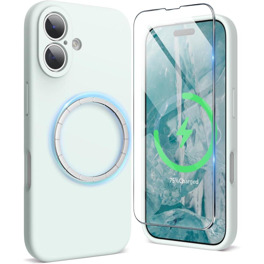 imageSURPHY Designed for iPhone 16 Plus Case Compatible with MagSafe 67 inch 2024 with Screen Protector Liquid Silicone Phone Case Camera Protective Soft Microfiber Lining Soft MintSoft Mint