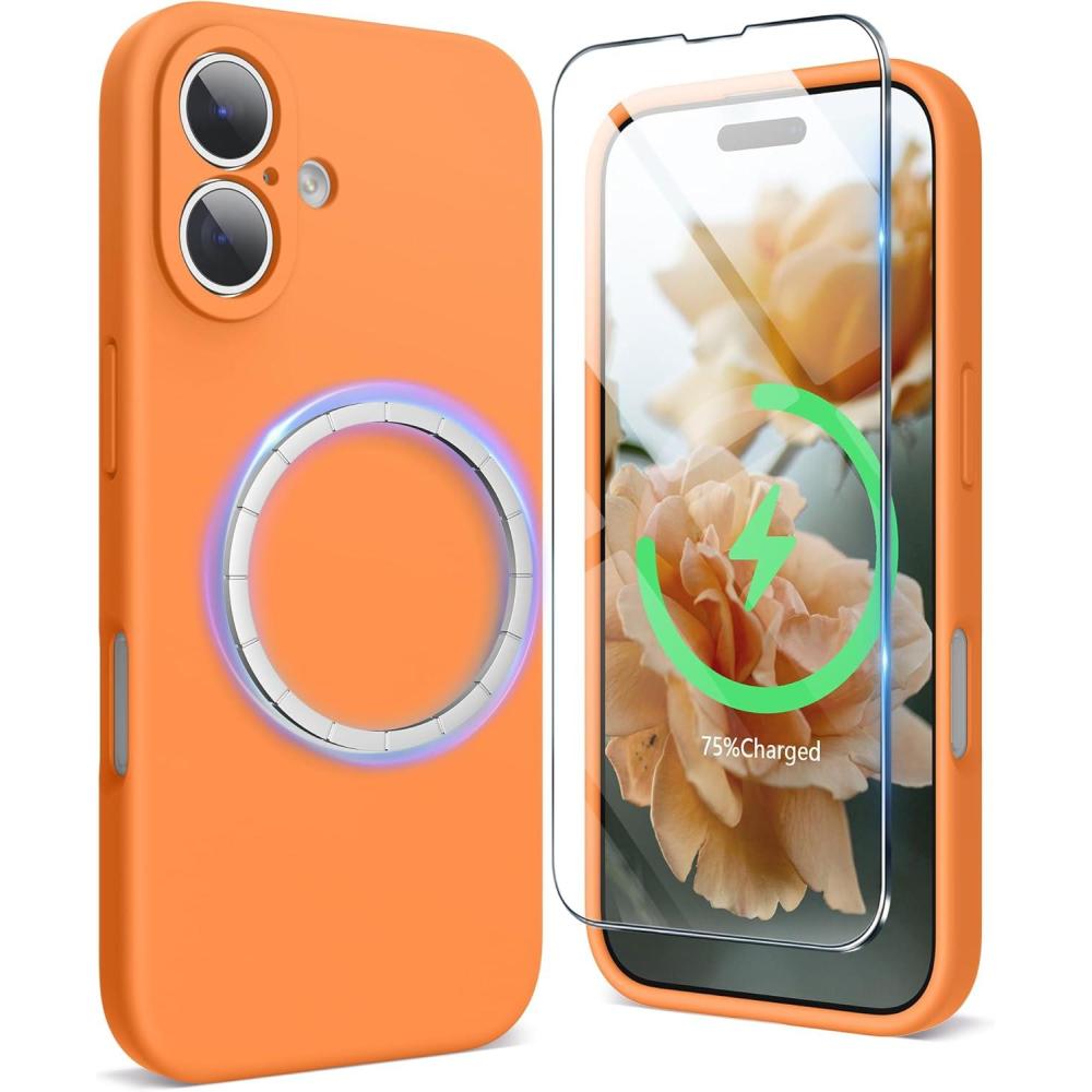 imageSURPHY Designed for iPhone 16 Plus Case Compatible with MagSafe 67 inch 2024 with Screen Protector Liquid Silicone Phone Case Camera Protective Soft Microfiber Lining Soft MintMarigold Orange
