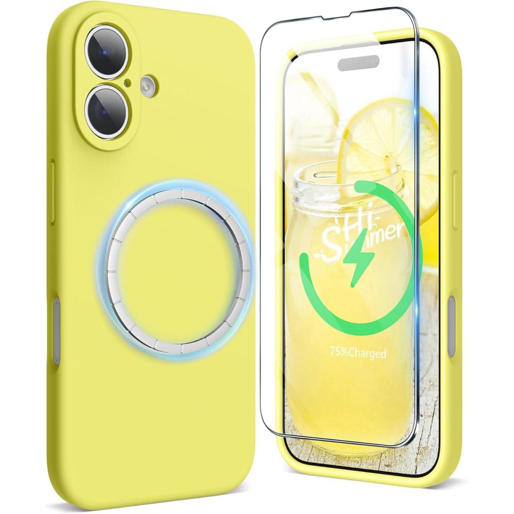 imageSURPHY Designed for iPhone 16 Plus Case Compatible with MagSafe 67 inch 2024 with Screen Protector Liquid Silicone Phone Case Camera Protective Soft Microfiber Lining Soft MintYellow