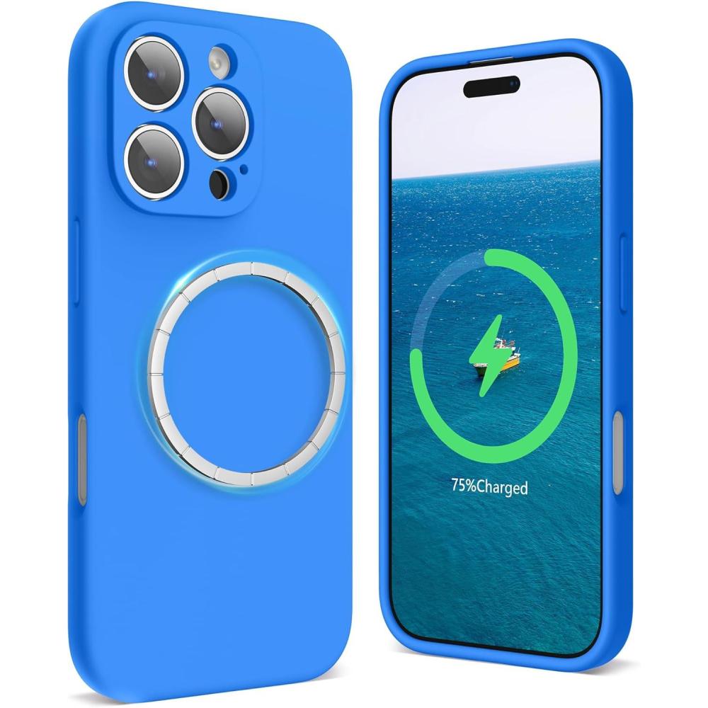 imageSURPHY Designed for iPhone 16 Pro Case Compatible with MagSafe 63 inch 2024 Liquid Silicone Phone Case Camera Protective Soft Microfiber Lining PinkBlue