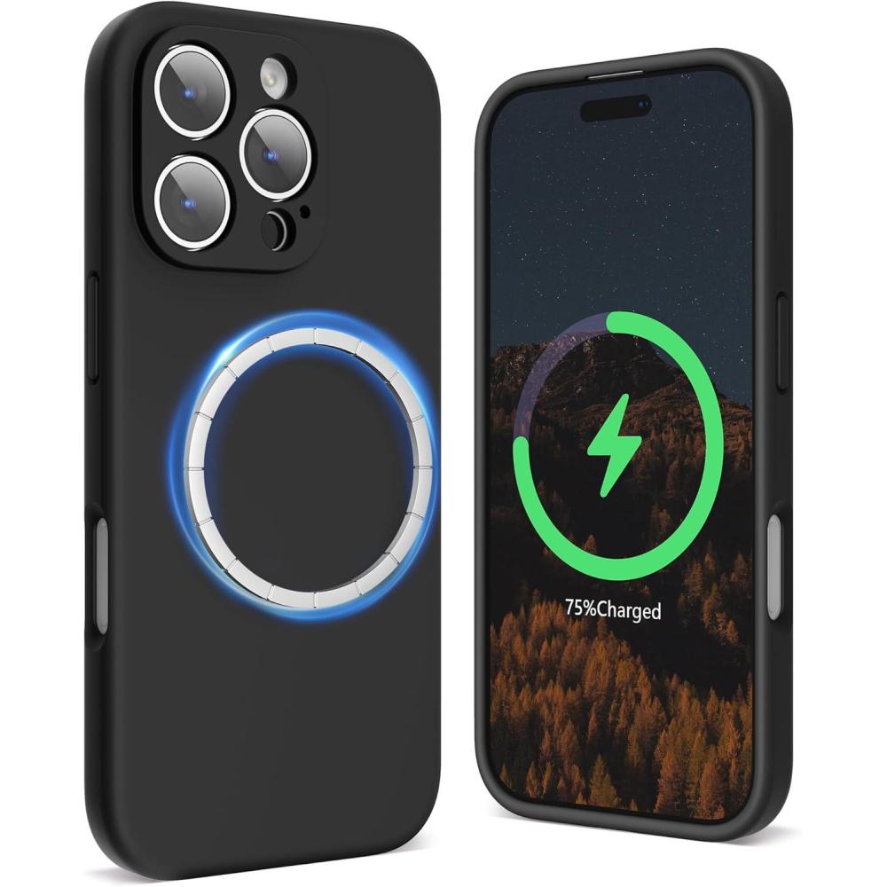 imageSURPHY Designed for iPhone 16 Pro Case Compatible with MagSafe 63 inch 2024 Liquid Silicone Phone Case Camera Protective Soft Microfiber Lining PinkBlack