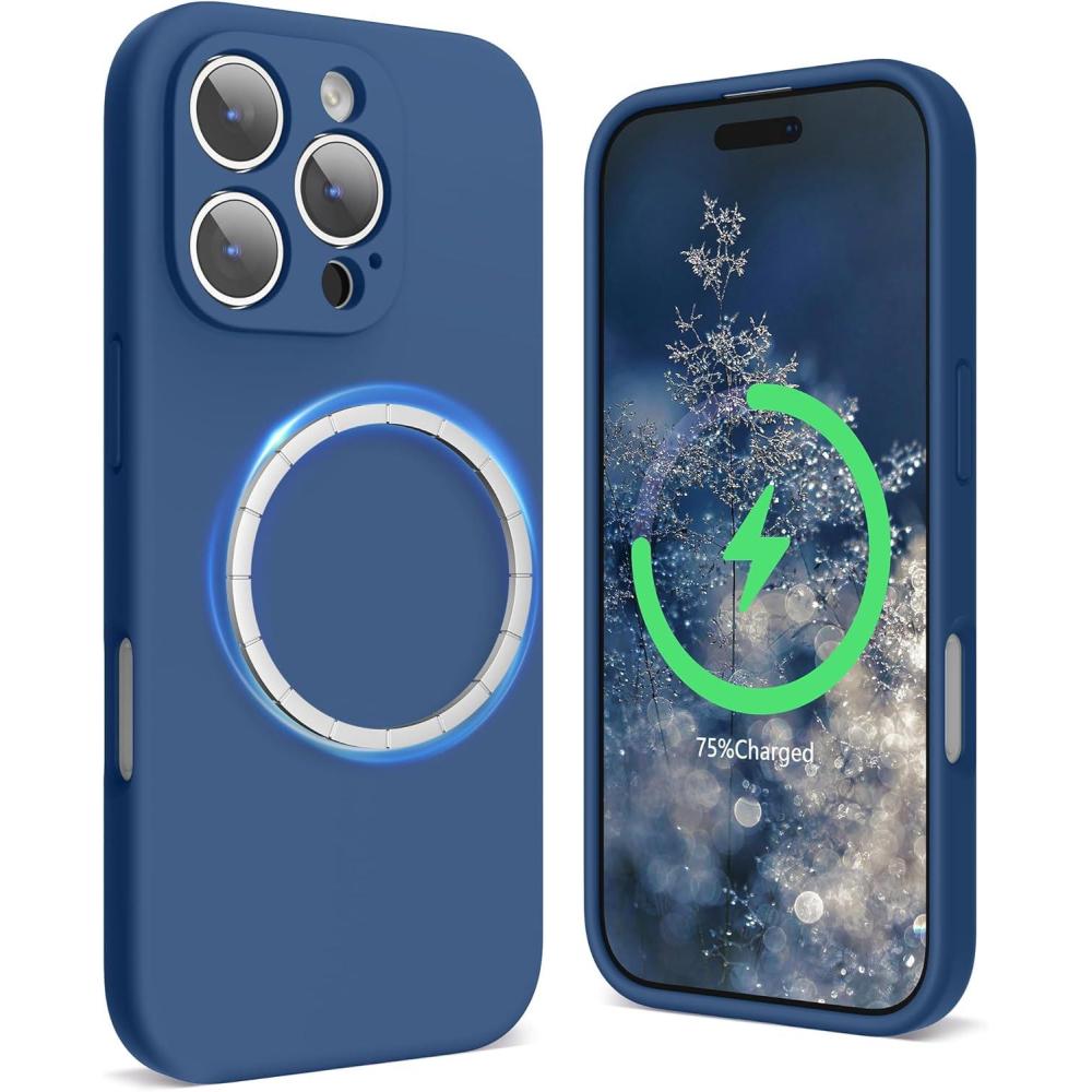 imageSURPHY Designed for iPhone 16 Pro Case Compatible with MagSafe 63 inch 2024 Liquid Silicone Phone Case Camera Protective Soft Microfiber Lining PinkBlue Jay