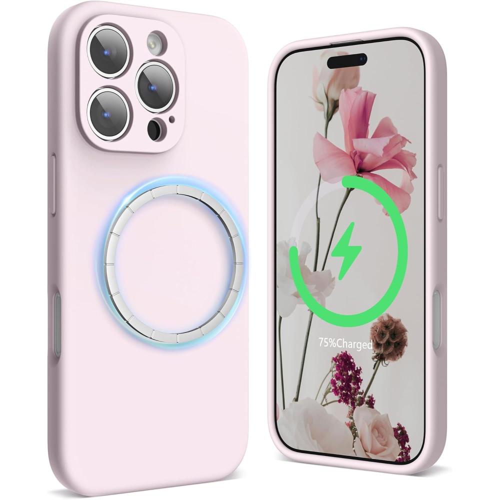 imageSURPHY Designed for iPhone 16 Pro Case Compatible with MagSafe 63 inch 2024 Liquid Silicone Phone Case Camera Protective Soft Microfiber Lining PinkChalk Pink