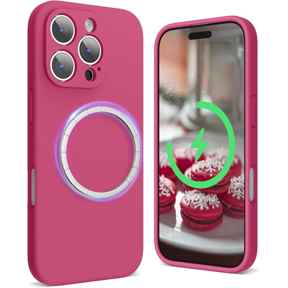 imageSURPHY Designed for iPhone 16 Pro Case Compatible with MagSafe 63 inch 2024 Liquid Silicone Phone Case Camera Protective Soft Microfiber Lining PinkHibiscus