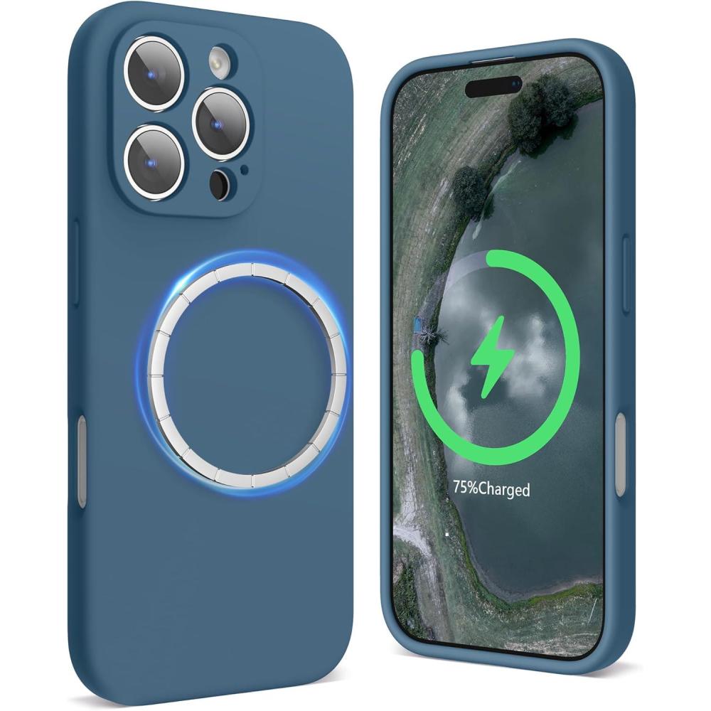 imageSURPHY Designed for iPhone 16 Pro Case Compatible with MagSafe 63 inch 2024 Liquid Silicone Phone Case Camera Protective Soft Microfiber Lining PinkLake Green