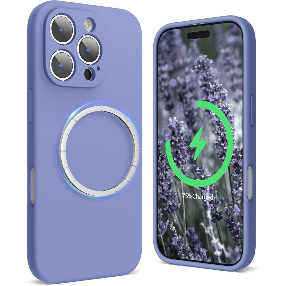 imageSURPHY Designed for iPhone 16 Pro Case Compatible with MagSafe 63 inch 2024 Liquid Silicone Phone Case Camera Protective Soft Microfiber Lining PinkLavender Gray